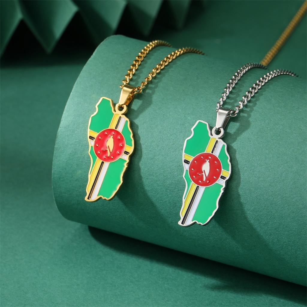 Collane con Ciondolo Mappa Bandiera Dominica Drop Oil per Donne Ragazze Colore Oro/Argento Acciaio Inossidabile Gioielli Regali Dominicani