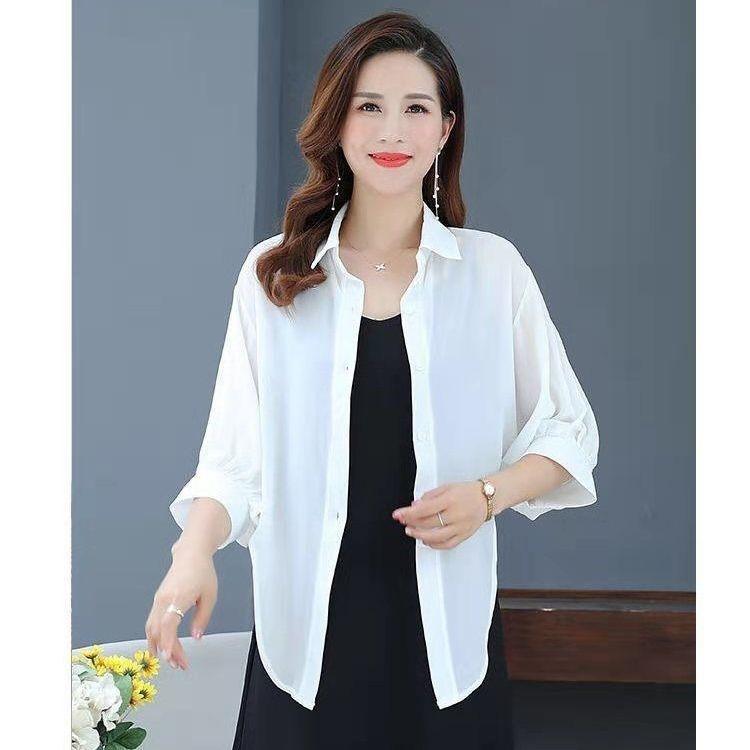 Chiffon Shirt Solid Color Loose Outer Cover Cardigan Seaside Sunscreen Clothes Summer Air Conditioning Shirt Small Shawl Female