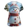 Women's V-neck Christmas printed short-sleeved pocket side-slit protective suit top