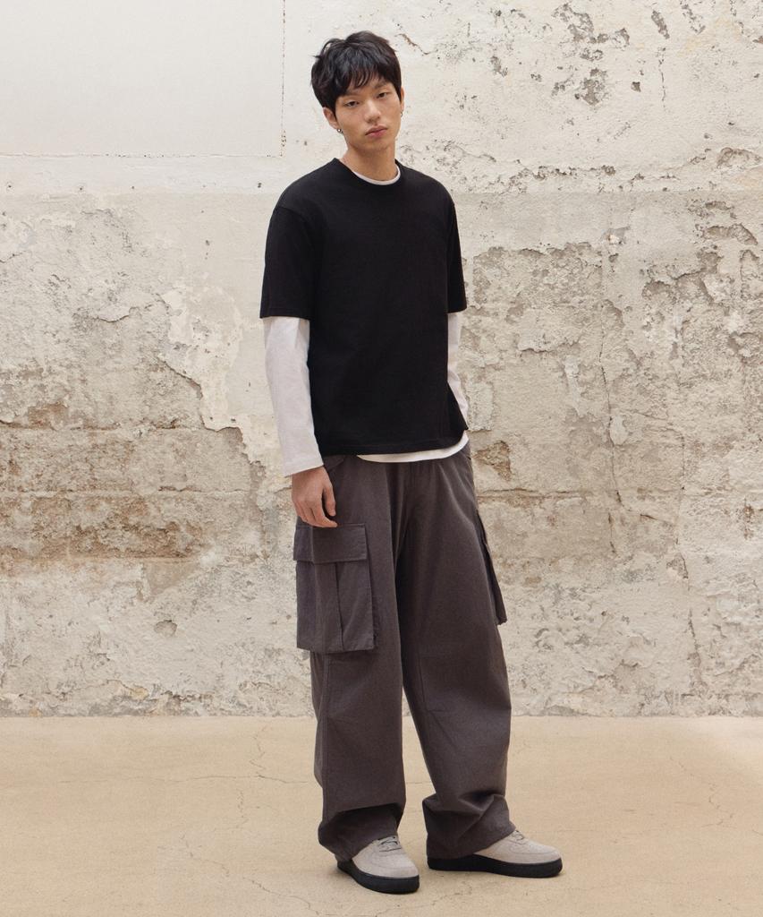 AGOD Cargo Strap Parachute Cotton Pants [Gray]