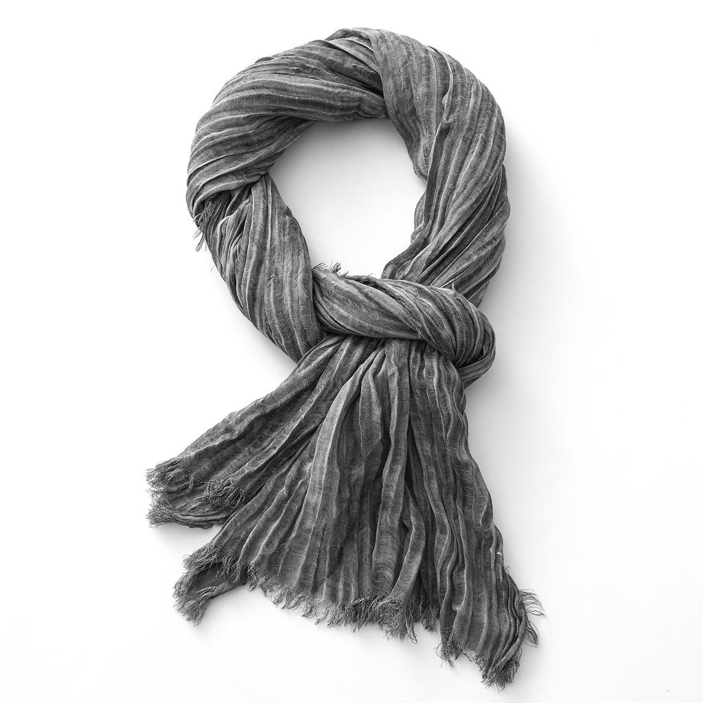 Fashion Crinkle Cotton Linen Scarf For Men Women Autumn Winter Warm Neckerchief Black Soft Shawls Wraps Male Accessories Scarves