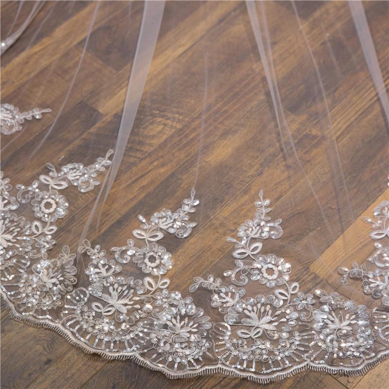 3-Meter Sequin Lace Bridal Veil with Comb for Photo Studio