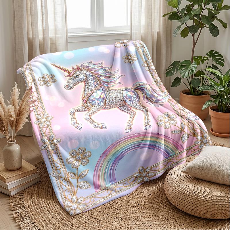 Cute Unicorn with Rainbow Blanket Personalized Name Flannel Blanket Soft Cozy Plush Throw for Sofa Bed Lightweight Home Decor