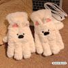 Cute West Highland Plush Flip Finger Gloves Women's Winter Warm Student Writing Anti-Freeze New