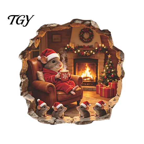 Removable Holiday Wall Stickers Mouse Hole Sticker, Christmas Decal, Self Adhesive Creative Cabinet Decals Cute Mice Sticker for Living