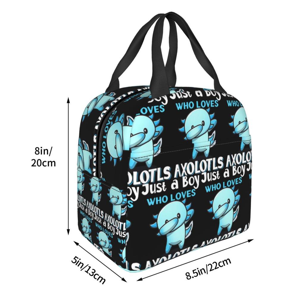 Just A Boy Who Loves Axolotls Insulated Lunch Bag for Kids School Cooler Thermal Food Box Tote Leakproof Lunch Boxes Container