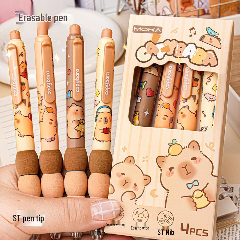 Capybara Radierbarer Gelstift mit Schwammhülle - Druckmechanik, Blaue Tinte