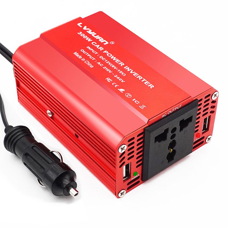 12V To 110V/220V Car Inverter with Dual USB & Cigarette Lighter Plug, 300W