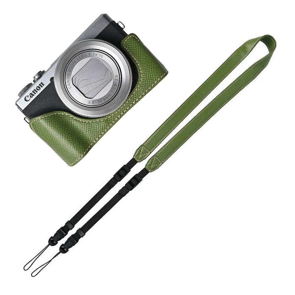 

G7X2 G7X3 PU Получехол для камеры для Canon PowerShot G7X Mark II III Крышка с отверстием для аккумулятора с ремешком зелёный