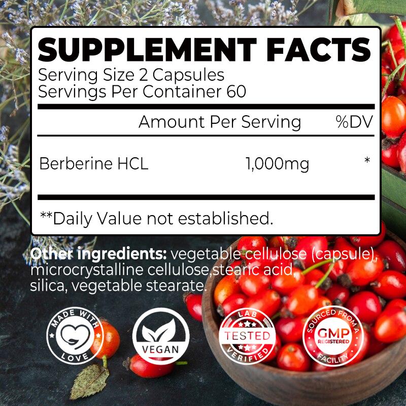 Berb-erine Supplement 500mg (1000mg Per Serving) for Supports Healthy Immune Function, Anti-oxidant,Gastrointestinal & Overall Wellness