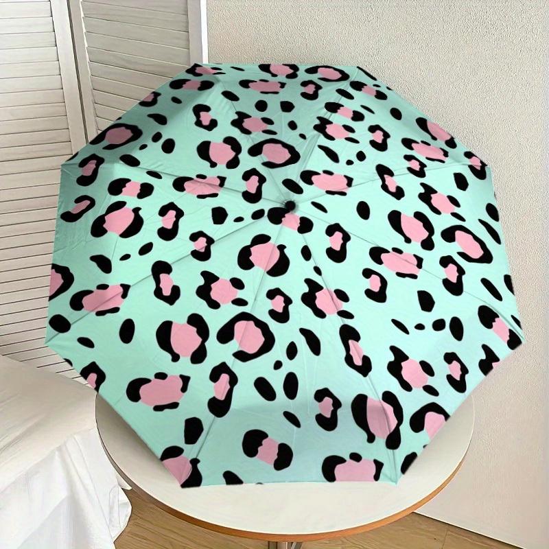 1pc Mint Leopard print Print Umbrella -Home Travel Portable Outdoor Accessories, Multi-functional Umbrella Gift0817007