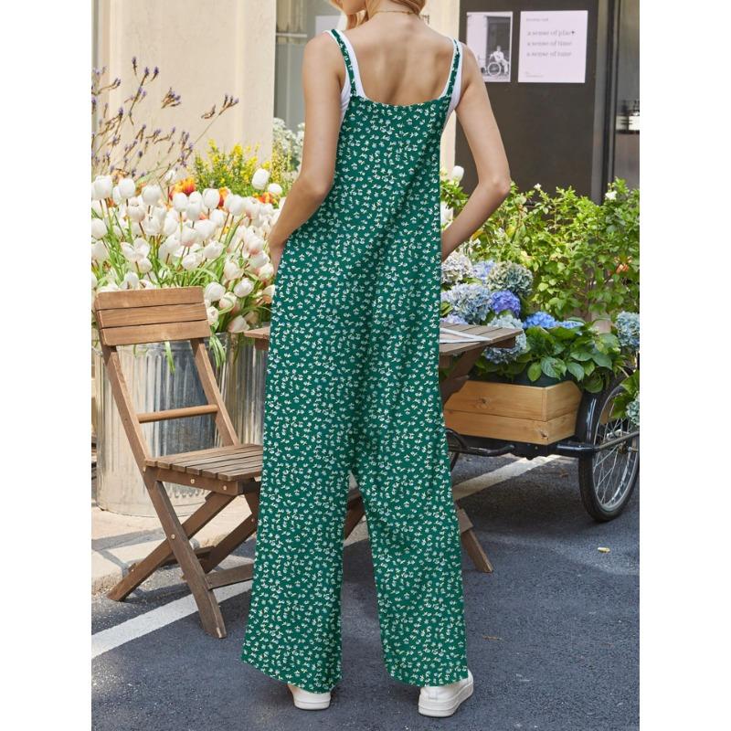 DAFIFY Women's Fashion Casual Summer Spring Flower Pattern Print Sleeveless Suspenders Loose Waistline Trousers Jumpsuits & Rompers