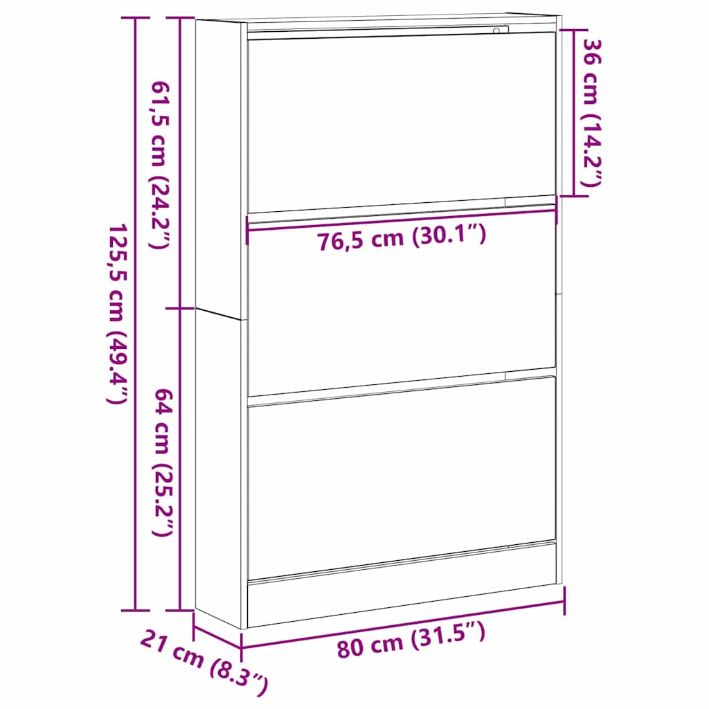 Shoe Cabinet with Shelf Rustic Wood Finish 80 x 21 x 125.5 cm Engineered Wood