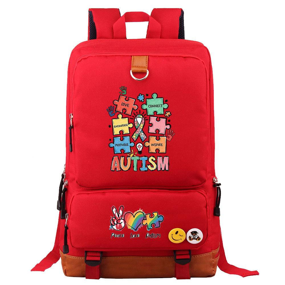 Autism Awareness LOVE Puzzle Print Back To School Backpack Casual Daypack Large Capacity Student Bookbag for Boys Girls Travel
