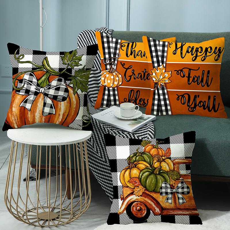 Autumn New Pumpkin Letter Linen Waist Cushion Cover Sofa Decoration Thanksgiving Bedroom Pillow Cover