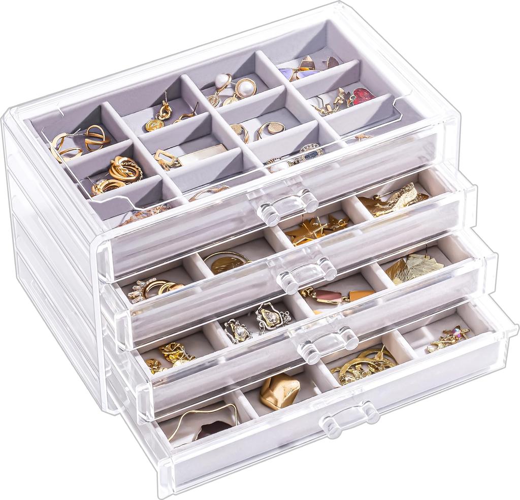 Lolalet Jewelry Transparent Jewelry Jewelry Accessory Small Item Gift Gray Box, 4-Tier, Acrylic, Drawers, Storage, Women's/Girls' Box, Case,