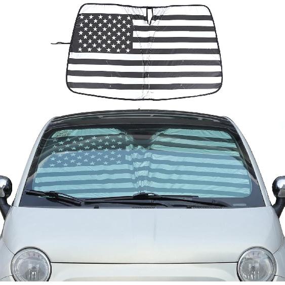 

LLKUANG Car Windshield Sunshade UV Ray Reflector Compatible with Fiat 500 2010-2025 Abarth 595 2014-2025 Front Window Sun Shade Shield Cover Foldable Style E