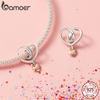 BAMOER 925 Srebrny wisiorek z frędzlami w kształcie serca, oksydowany, platerowany różowym złotem, dla kobiet, biżuteria