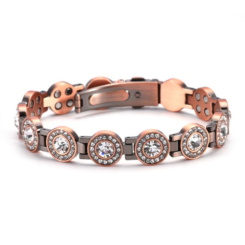 2026 Rond Volledig Diamant Magneet Rood Koperen Armband Europese en Amerikaanse Mode Vier Magnetische Sluiting Koppel Armband