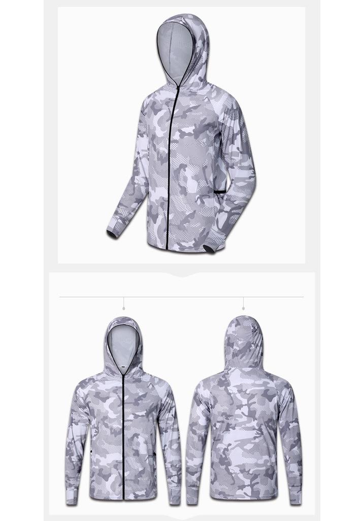 Camouflage Quick-Dry Breathable Hooded Long Sleeve Fishing Apparel with Sun Protection