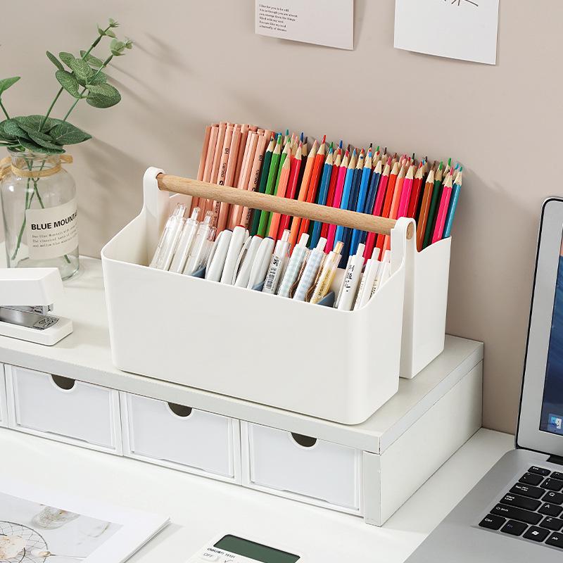 Stackable Wooden Handled Storage Box for Stationery, Pens, Markers, Remotes
