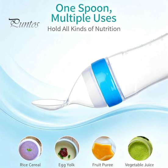 Infant Complementary Food Feeder Baby Silicone Squeeze Spoon, Single-handed Rice Cereal Bottle with Flow Control, Easy Clean Dispensing Spoon