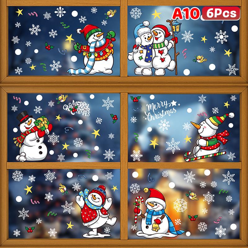 Weihnachtsfensteraufkleber Statische Aufkleber Schneemann Schneeflocke Wandaufkleber Kinderzimmer Wandtattoos Frohe Weihnachten Feiertagsparty