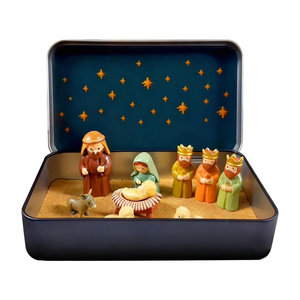 Nativity Set In A Tin Box Holy Family Jesus Birth Decoration Christmas Nativity Decorations for Home Office Bedroom Entrance