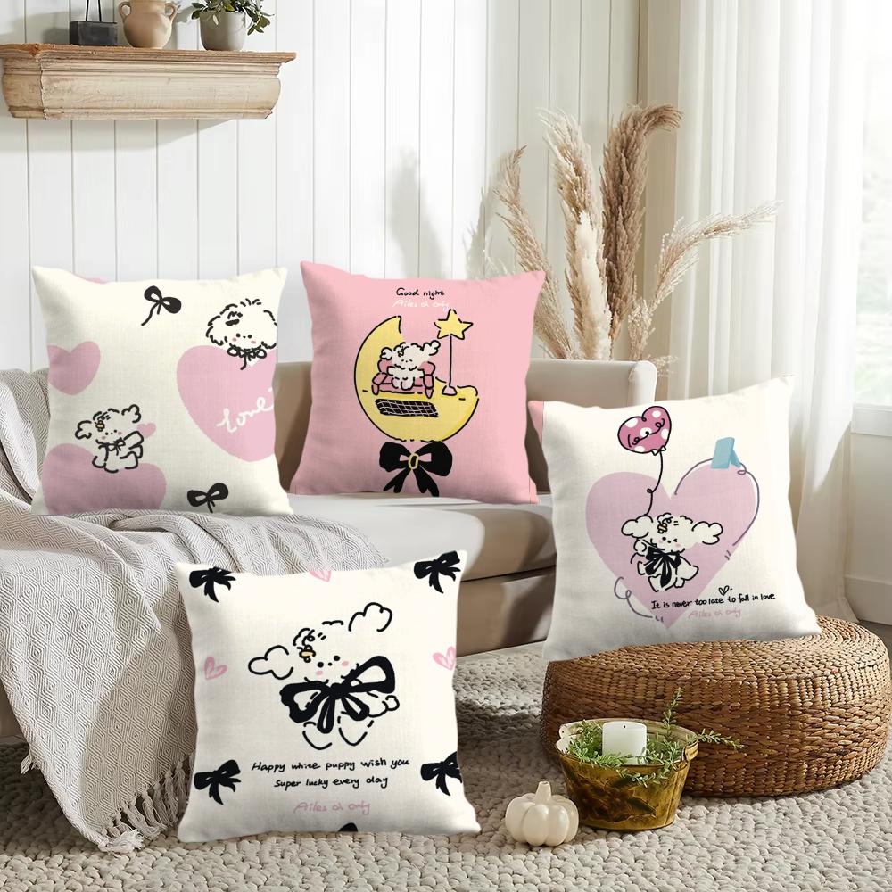 Cartoon Puppy Cushion Cover Silky Short Plush Invisible Zipper Dustproof Sofa Pillow Case For Home Decor