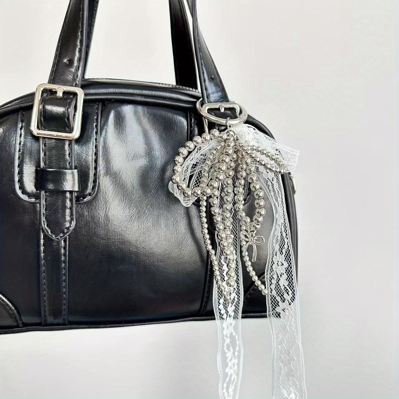 

Брелок с кружевным бантом из искусственного жемчуга, милый брелок с подвеской из бисера для женщин, брелок для сумочки и рюкзака, изысканное украшение серебряный