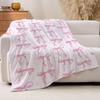 Fashion Print Pink Ribbon Blanket For Sofa Office Bed Plane Travel Sleep Read Relax Camping Soft And Warm