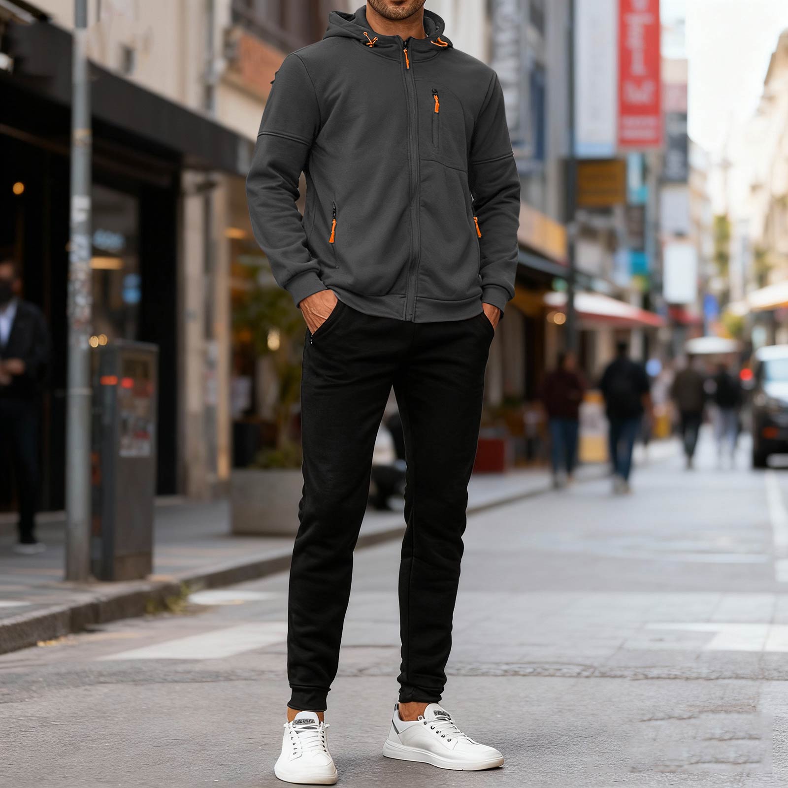 

Мужской спортивный костюм Мужской однотонный повседневный спортивный костюм Костюм-толстовка L