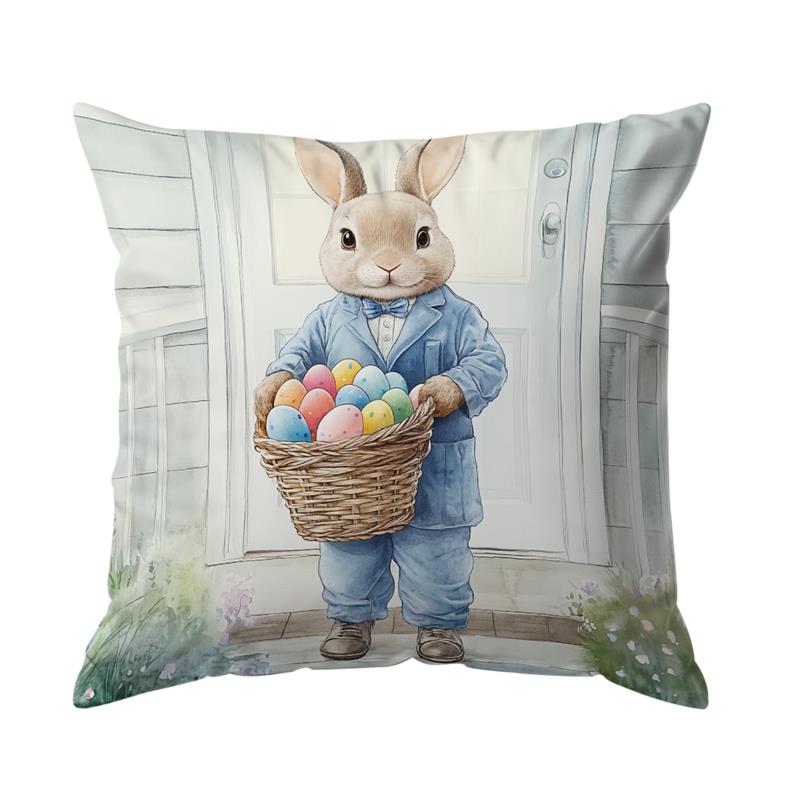 1 Pc Cute Bunny Cushion Cover Farmhouse Home Decor Pillowcase Cartoon Rabbit Printed Cushion Pillows Cover Happy Easter Decor
