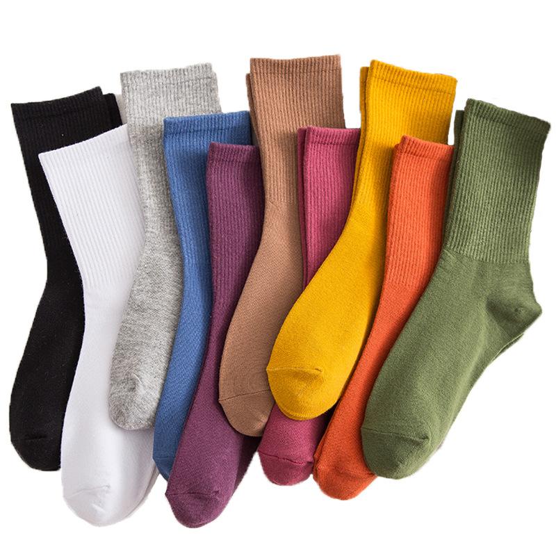Chaussettes tricotées en coton pour femmes, mode japonaise, couleur unie, longues, automne hiver, Harajuku, Streetwear, chaussettes Vintage