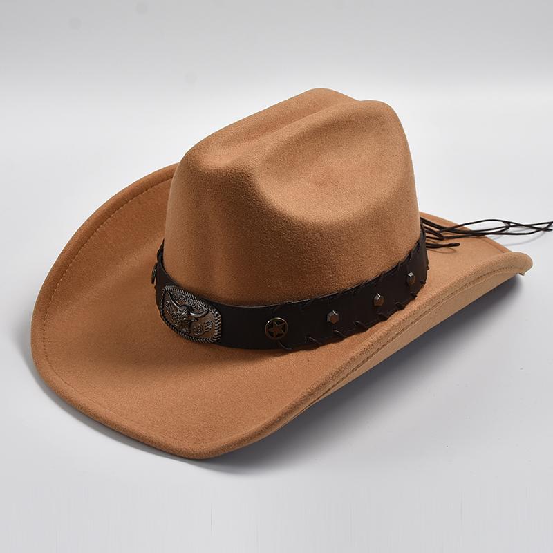 Western Cowboy Hat for Men Women Vintage Wide Brim Cowgirl Felt Hat Cloche Church Sombrero Hombre Caps