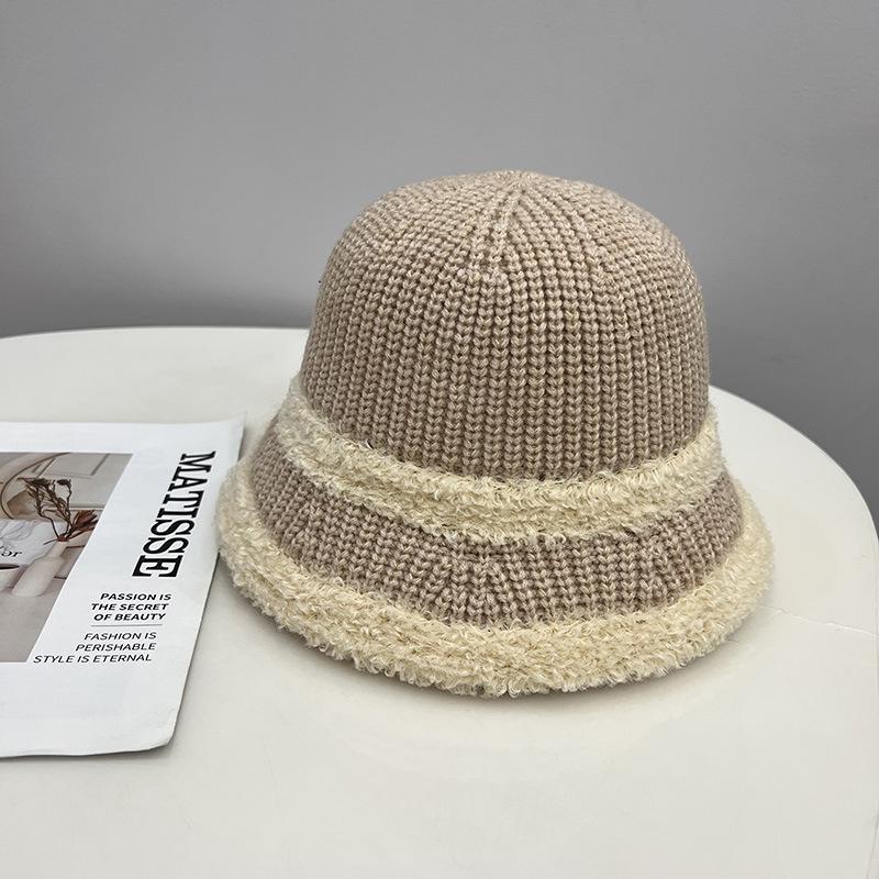Fashion Plush Edge Knitted Warm Bucket Hat Women's Autumn and Winter Literary and Artistic Style Straight Bucket Hat