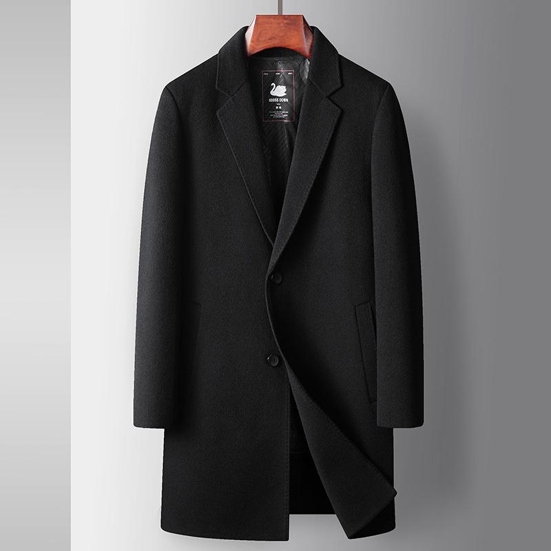Men's Coat Autumn and Winter Wool Trench Coat Medium and Long Goose Down Take-off Liner Youth Business Double-sided Tweed Coat
