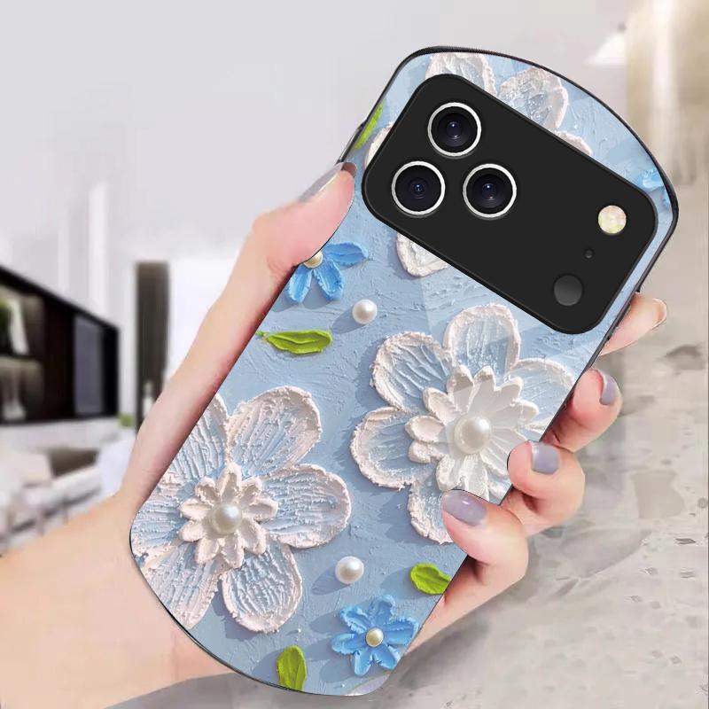 Cream rice white petals For iPhone 17 Air 16 15 14 Pro 13 Plus 12 mini 11 Pro Max XR X 7 8 Elliptical Tempered Glass Phone Case