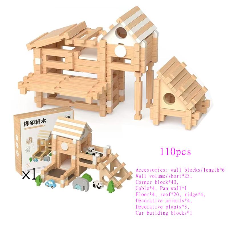 Wooden Luban Mortise And Tenon Building Blocks For Children's Early Education Educational Small House Multi-form Building Toys