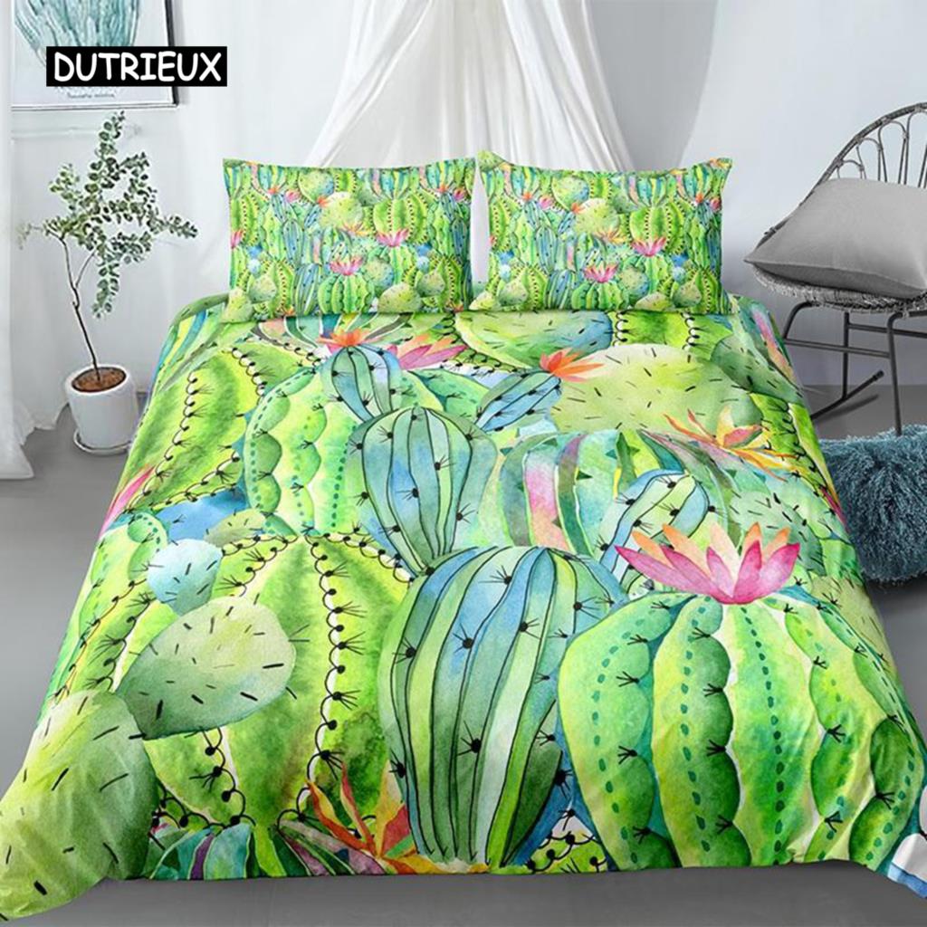 Cactus Duvet Cover Set Exotic Plant Prickly Pear Succulents Bedding Set Kids Teens I Love Cactus King Size Polyester Quilt Cover