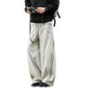 Spring and summer new European scimitar striped loose khaki wide-leg casual pants men's very light pants