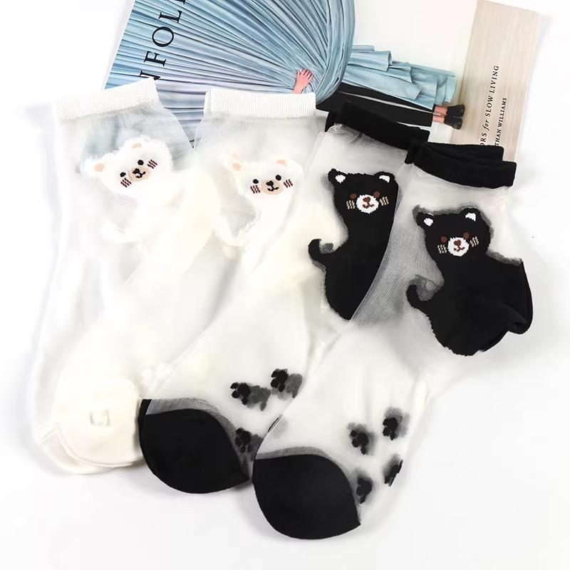 

4Pairs Ultrathin Breathable Cartoon Cat Sock Soft Comfortable Transparent Middle Tube Socks Summer Women s Socks Accessory One Size
