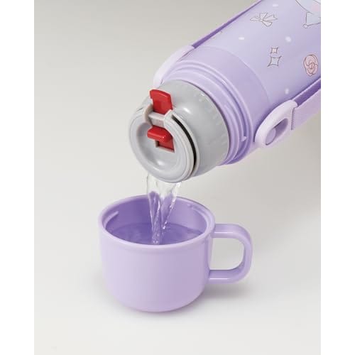 Skater Children's Stainless Steel Water Bottle, 2-Way, 470ml (Direct Drinking) or 430ml (Cup Drinking), Child-Friendly and Lightweight, Sanrio Kuromi