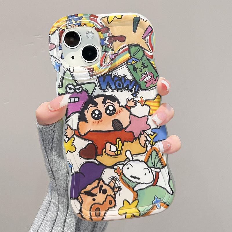 Graffiti Crayon Small New Application Apple 15promax Mobile Phone Case 14 Cute Cartoon 13 Double Bracket 16 Silicone 11