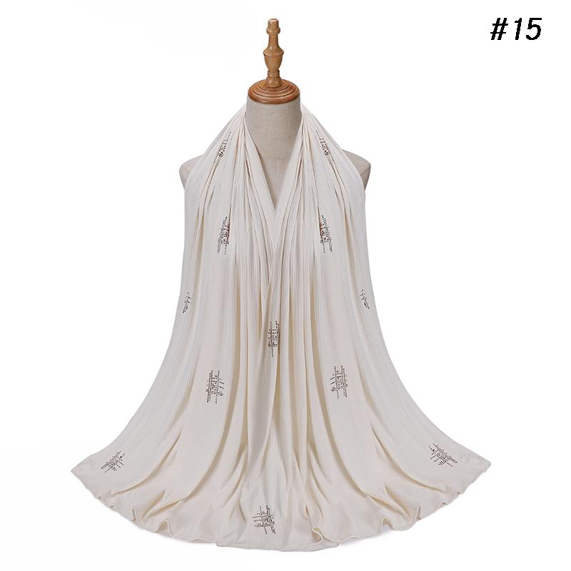 Muslim Crinkle Ribbed Jersey Rhinestone Hijab Plain Scarf Crepe Hijab Soft Islamic Shawls Wraps Headband Voile Femme Musulman