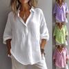 Women's  Spring Summer Solid Color Loose Casual Button V-neck Shirt Blouse, European American Style