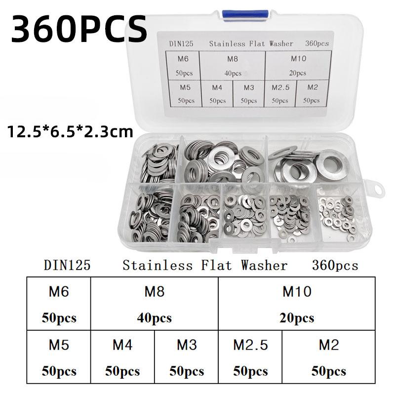 180-teiliges Sortiment an Unterlegscheiben aus Edelstahl mit O-Ring-Verschlüssen und Dichtungssätzen M2, M2.5, M3, M4, M5, M6, M8, M10, Flachscheiben-Ösen