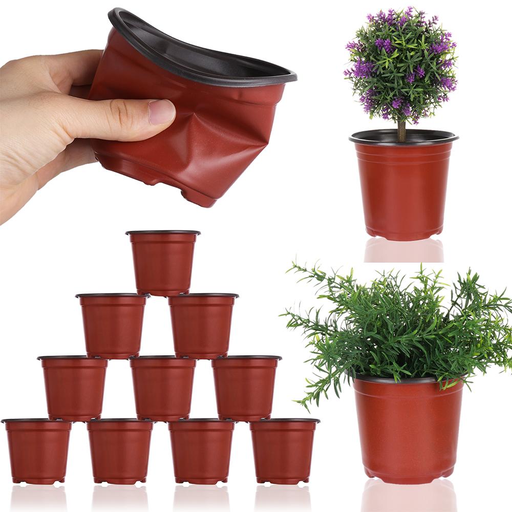 10pcs Garden Supply Mini Soft Plastic Two-Tone Plant Trays Flower Vases Nursery Pots Round Planter