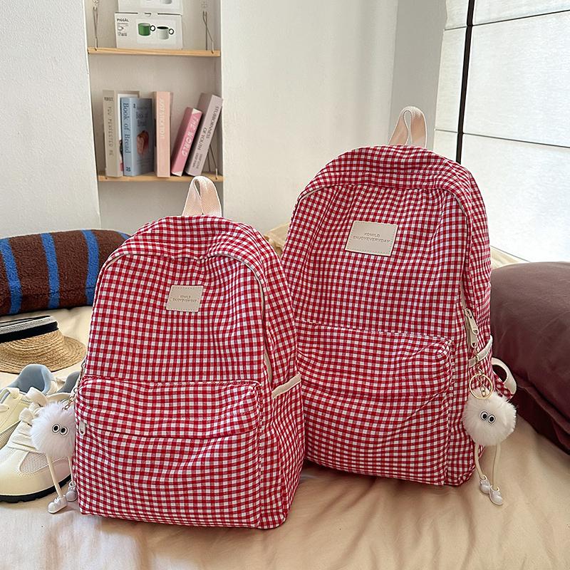 Plaid Backpack Campus Student Schoolbag Nylon Large Capacity Backpack