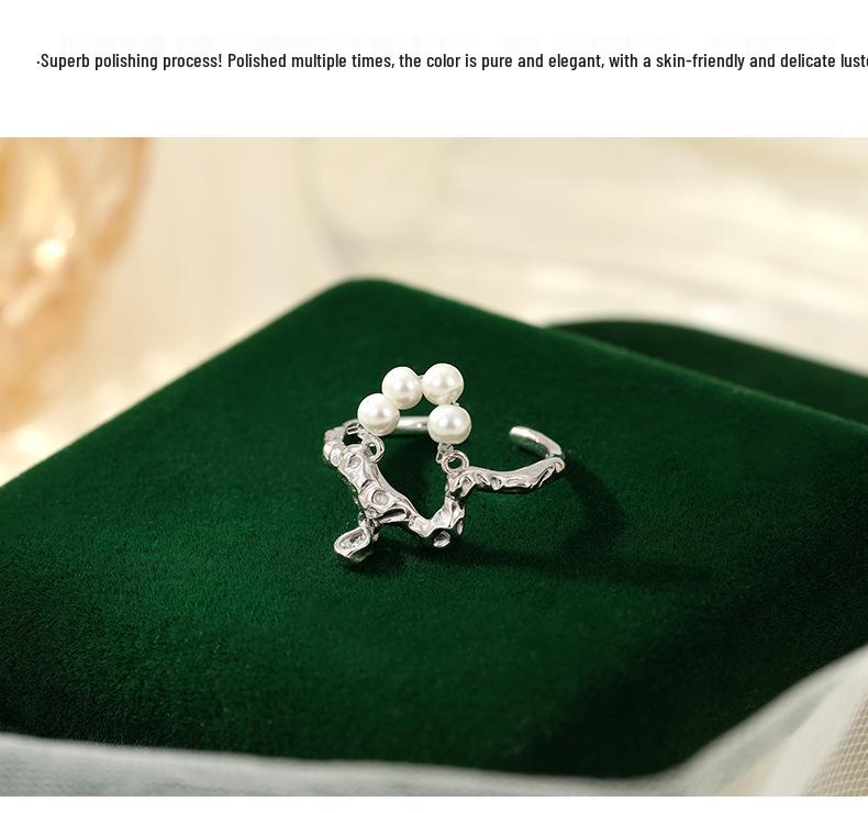 Banyan Tree S925 Silver Teardrop Pearl Ring - Irregular Retro Design, Unique Open Fit for Women